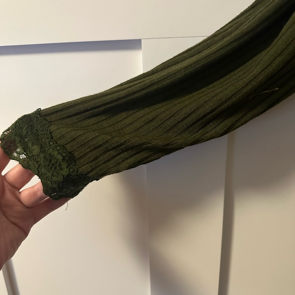 BloomChic Forest Green Lace Accent Blouse - Picture 5 of 5